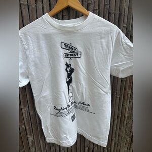 White Graphic Small Crewneck T Shirt  with Black Print Mavi   100 %Cotton